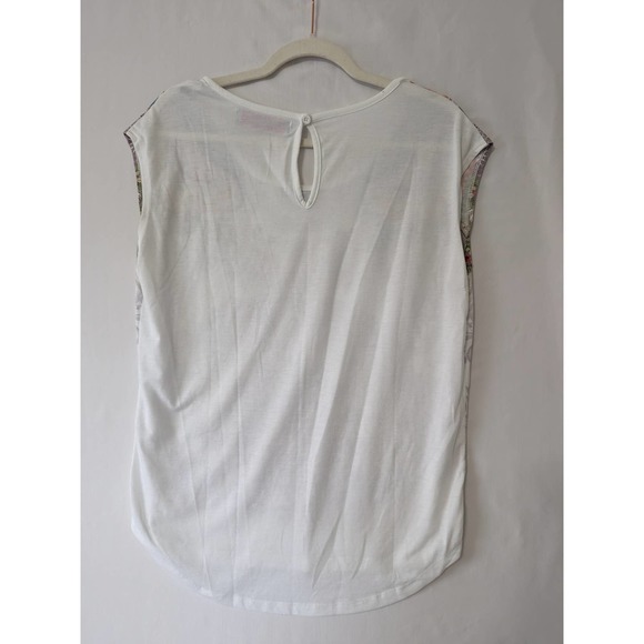 Desigual Womens Floral Sequence T shirt. Size Large Cap Sleeves White Multi - Picture 3 of 7